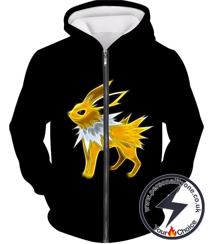 Pokemon Amazing Eevee Thunder Type Evolution Jolteon Awesome Black Zip Up Hoodie